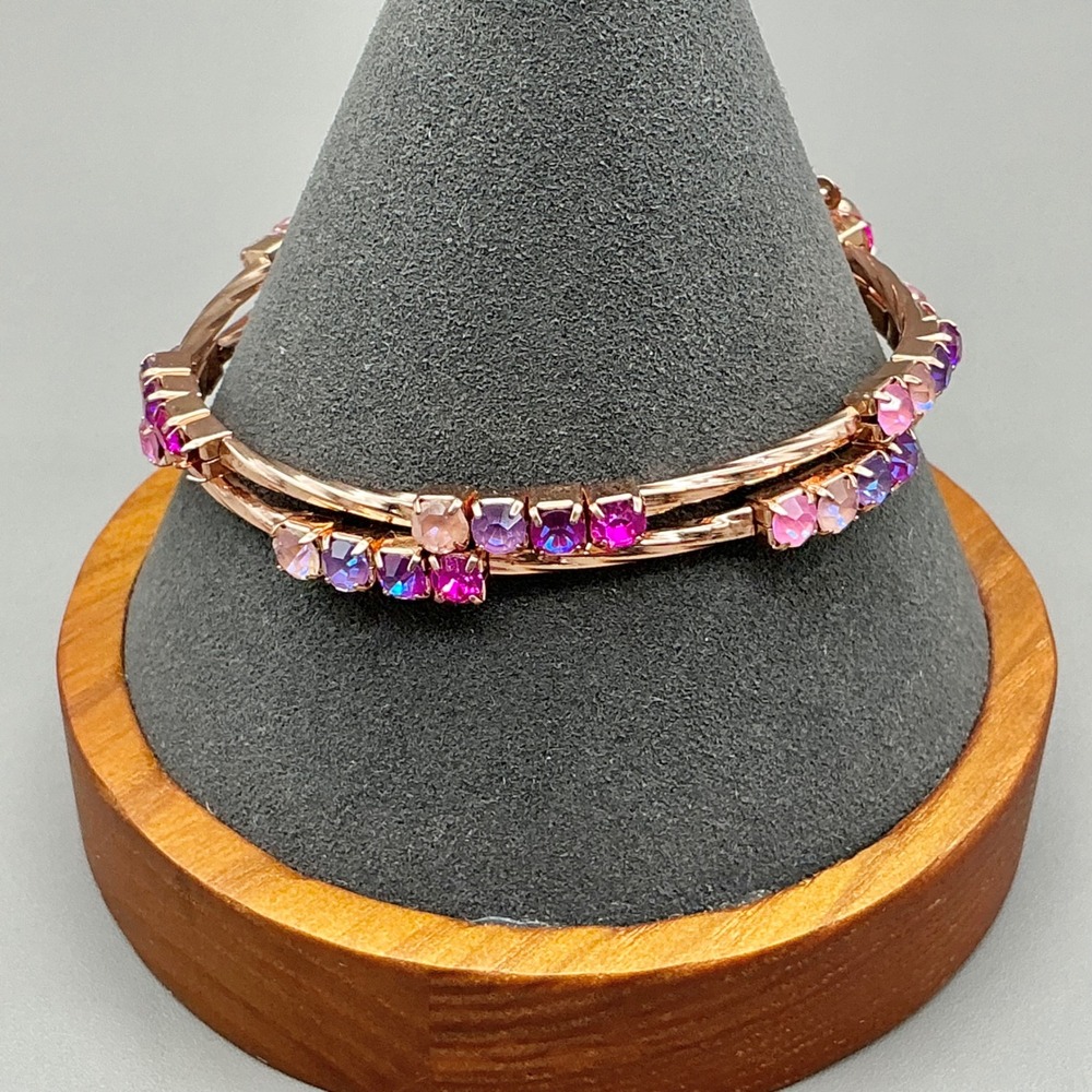 Bangle Bracelet Women Pink Purple Rhinestone Rose Gold Tone Fashion Jewelry